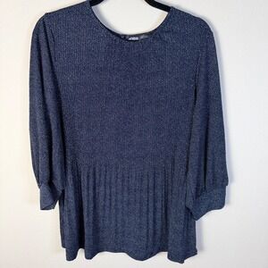 Adrianna Papell Womens 1X Navy White Polka‎ Dot Pintucked Trapezoid Top